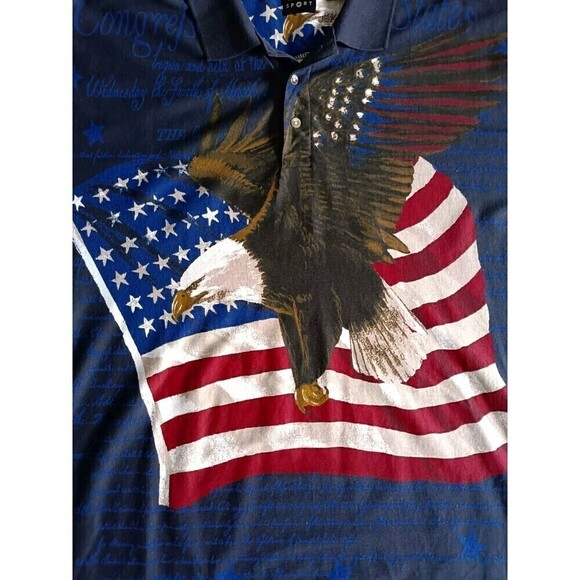 American Flag Eagle Polo T-Shirt Mens XXL USA Constitution Graphic Vintage - Picture 2 of 10